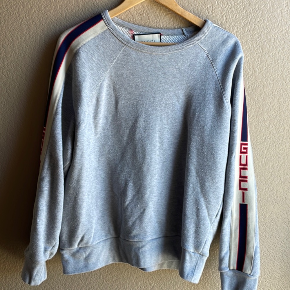 Gucci grey logo stripe sweatshirt S